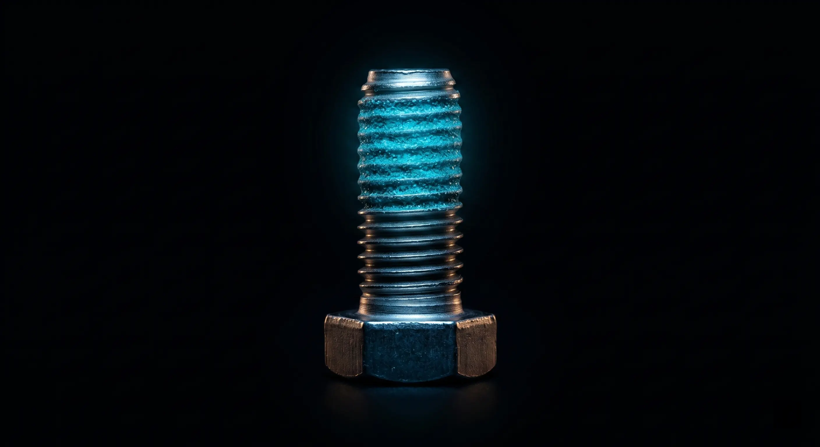 APET Thread Sealing Coating — multiple turquoise pre-applied thread sealant coated fasteners dark